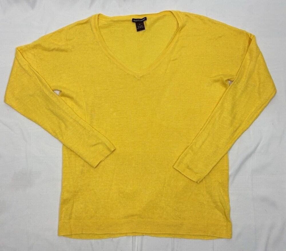 Elliot Lauren Women's Small Linen Yellow V-Neck Long Sleeve Sweater S